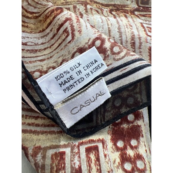 Vintage Casual Corner 100% Silk Twill Scarf Lightweight Brown Tribal Neck Wrap - Picture 5 of 6
